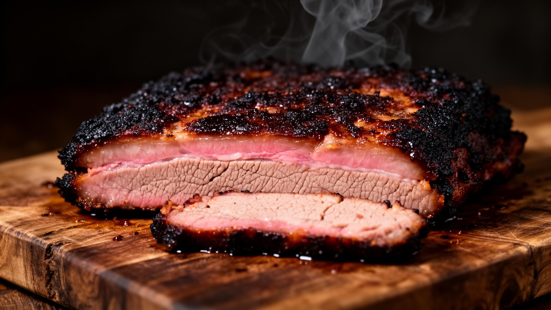 Smoked brisket with deep mahogany bark